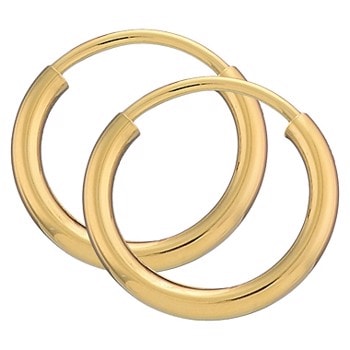 BNH blanke Øre creoler i Forgyldt sterling sølv , Ø 13 mm x 2,0 mm med vridlås